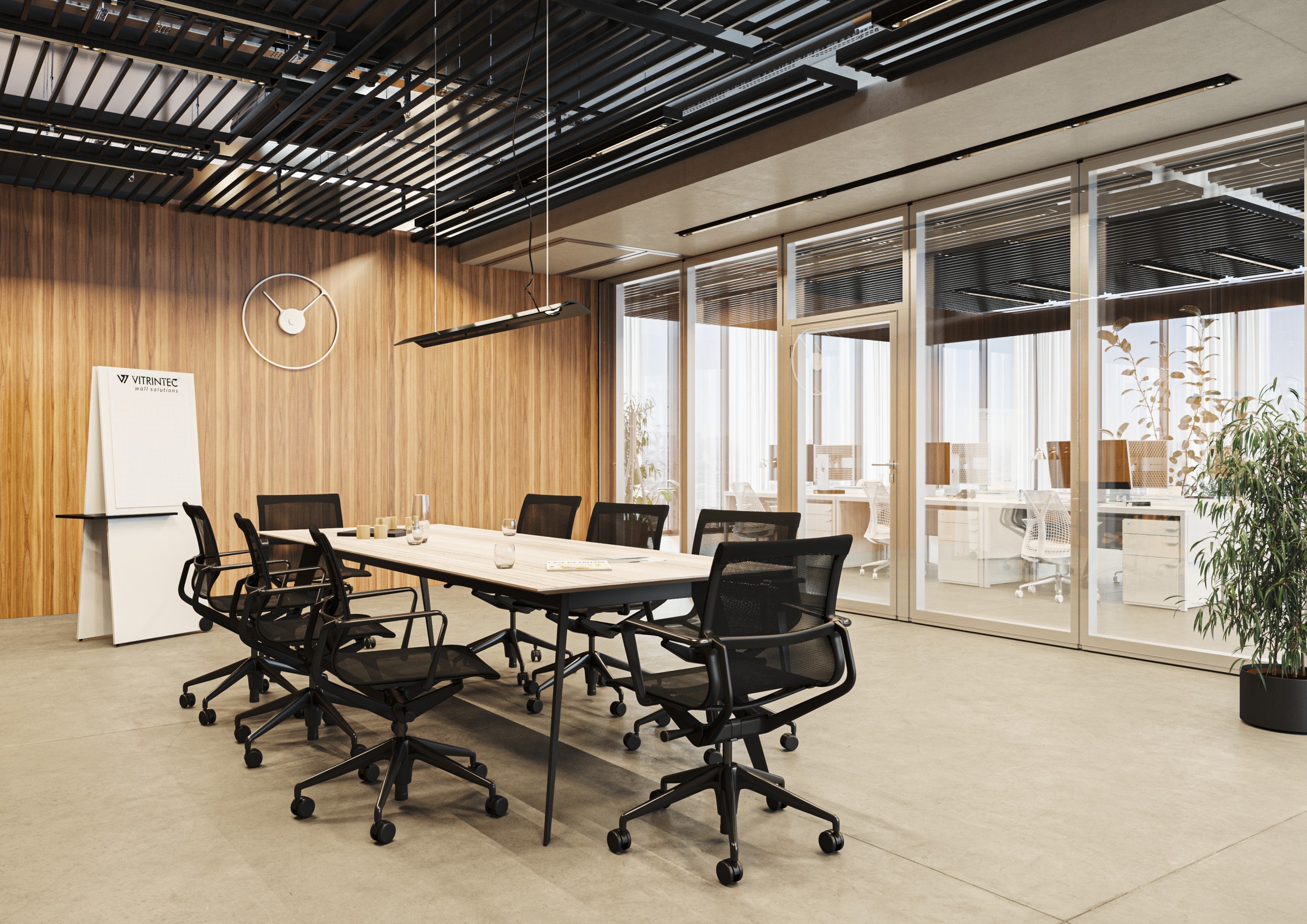 Ściana mobilna ZigZak zamknięta - sala konferencyjna w showroomie Vitrintec